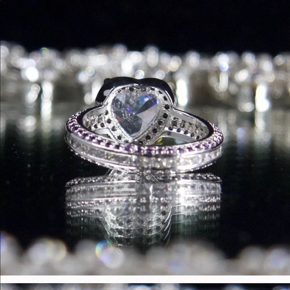 925 Princess Cut 3.8 CT Purple CZ Heart Ring